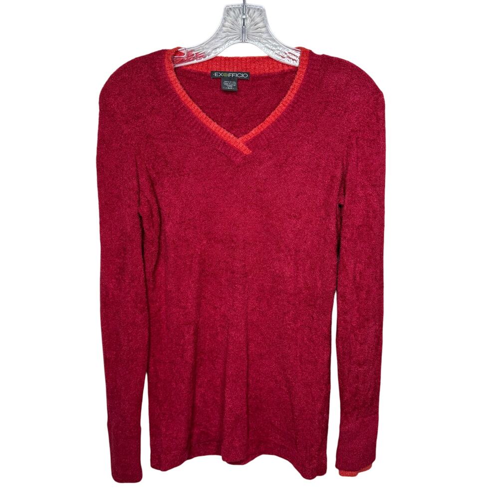 ExOfficio Women’s Boucle V-Neck Sweater‎ Red Size S Soft Travel Knit Pullover